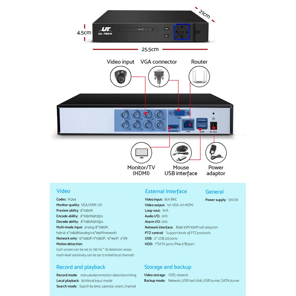 1080P HD Security System 8CH DVR 4 Cameras 1TB - UL-Tech