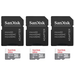 3 Packs SanDisk 32GB Ultra UHS-I microSDHC Memory Card with SD Adapter