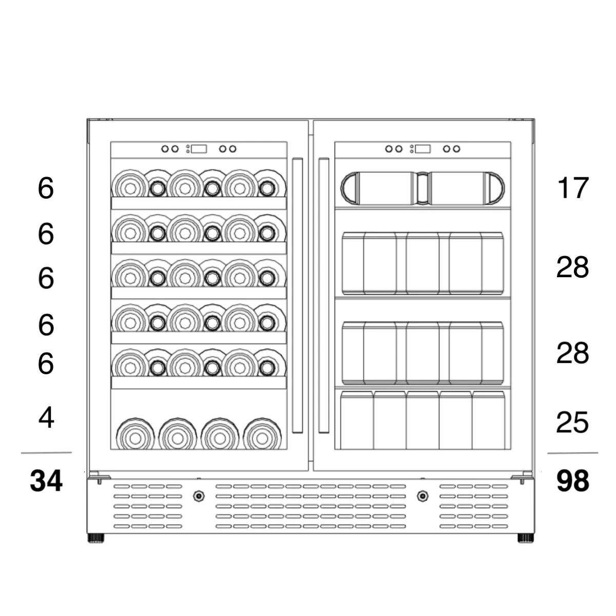 36" Beer and Wine Cooler Combination with Low-E Glass Door