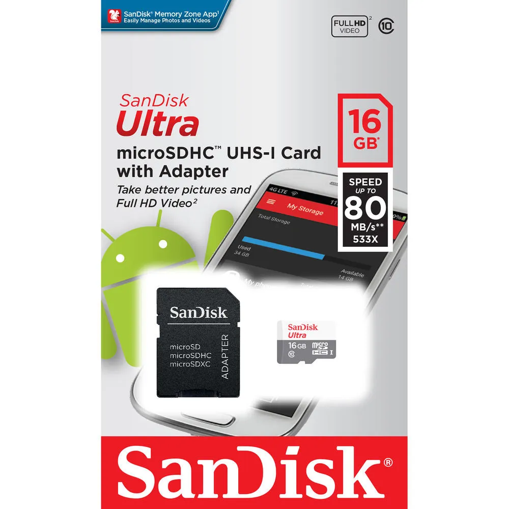 5 Packs SanDisk 16GB Ultra UHS-I microSDHC Memory Card with SD Adapter