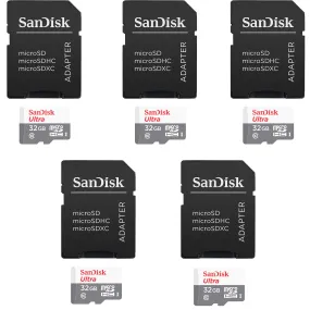 5 Packs SanDisk 32GB Ultra UHS-I microSDHC Memory Card with SD Adapter