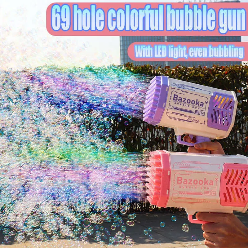 69-Hole Bubble Gun Rocket - Automatic Blower with Lights for Kids | Perfect Gift