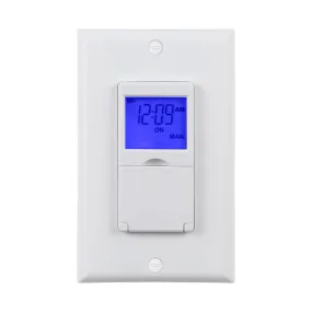 7 Day Programmable In-Wall Timer Switch, Single Bole 3 Way Use Blue Backlight BN-LINK