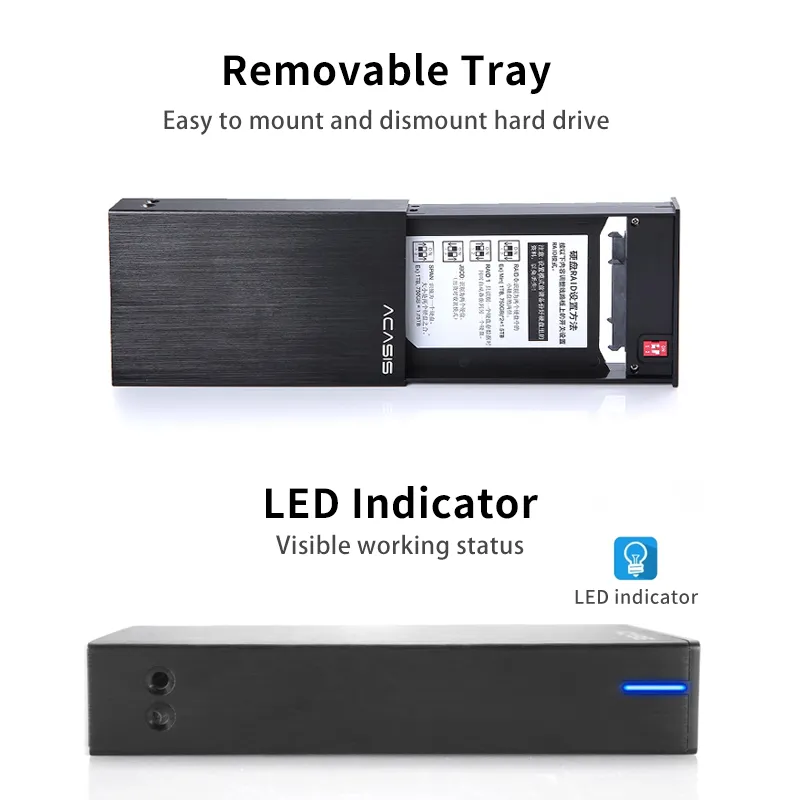 Acasis USB 3.0 2.5 inch 2 Bays 2TB Sata Hard Drive Box Hdd Enclosure