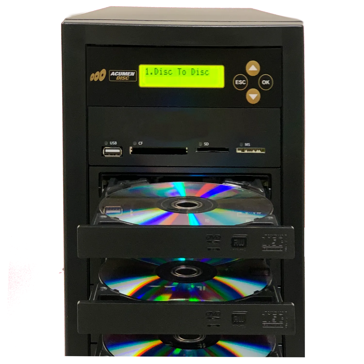 Acumen Disc 1 to 4 DVD Multimedia Backup Duplicator - Flash Media (CF / SD / USB / MMS) to Multiple Discs (DVD/CD) Copier Tower System (AD04-MM)