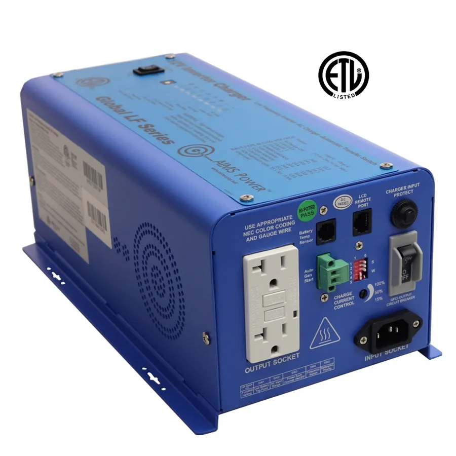 AIMS Power 600 Watt Pure Sine Inverter Charger 12V ETL Listed to UL 458