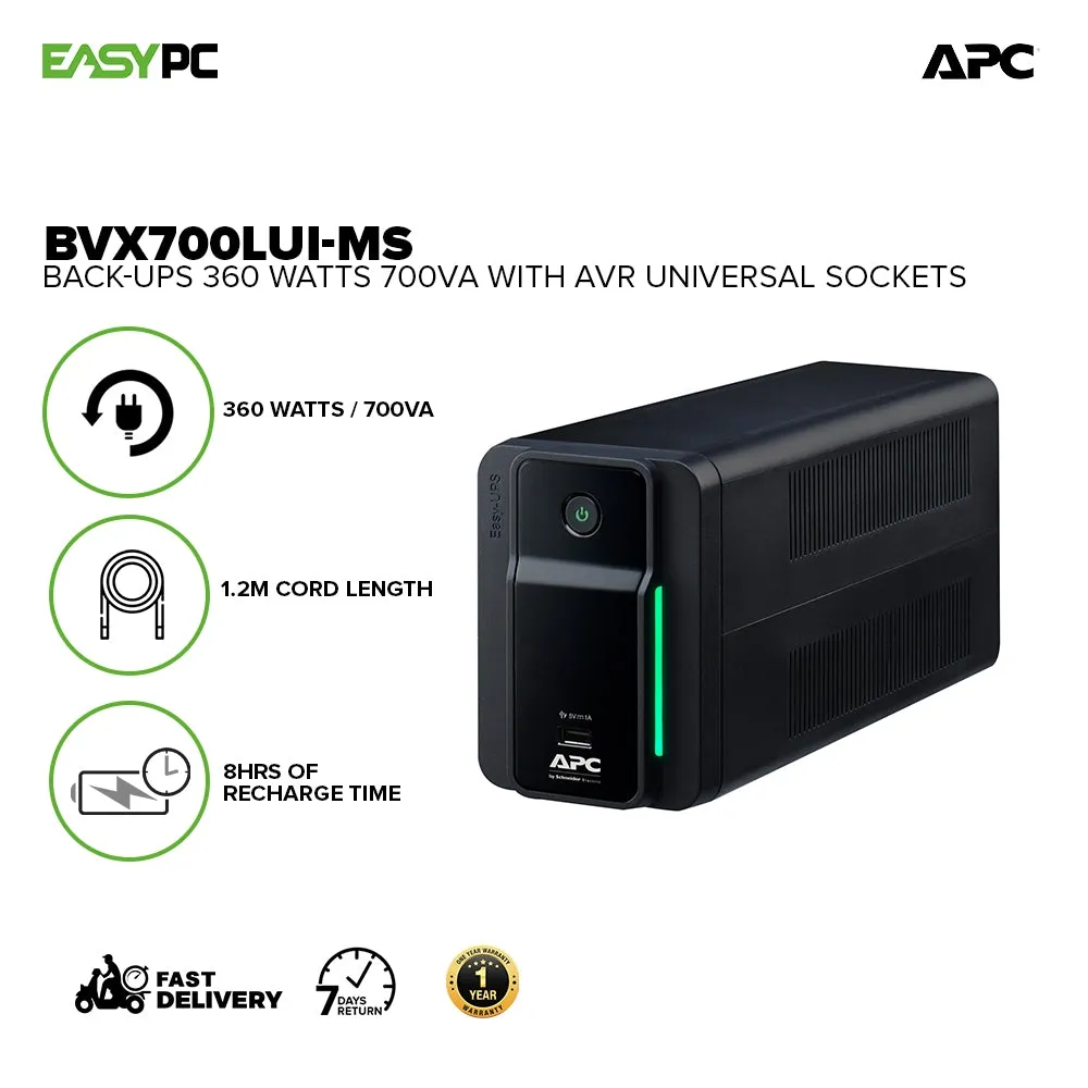 APC Back-Ups BVX700LUI-MS 360 Watts 700va with Avr