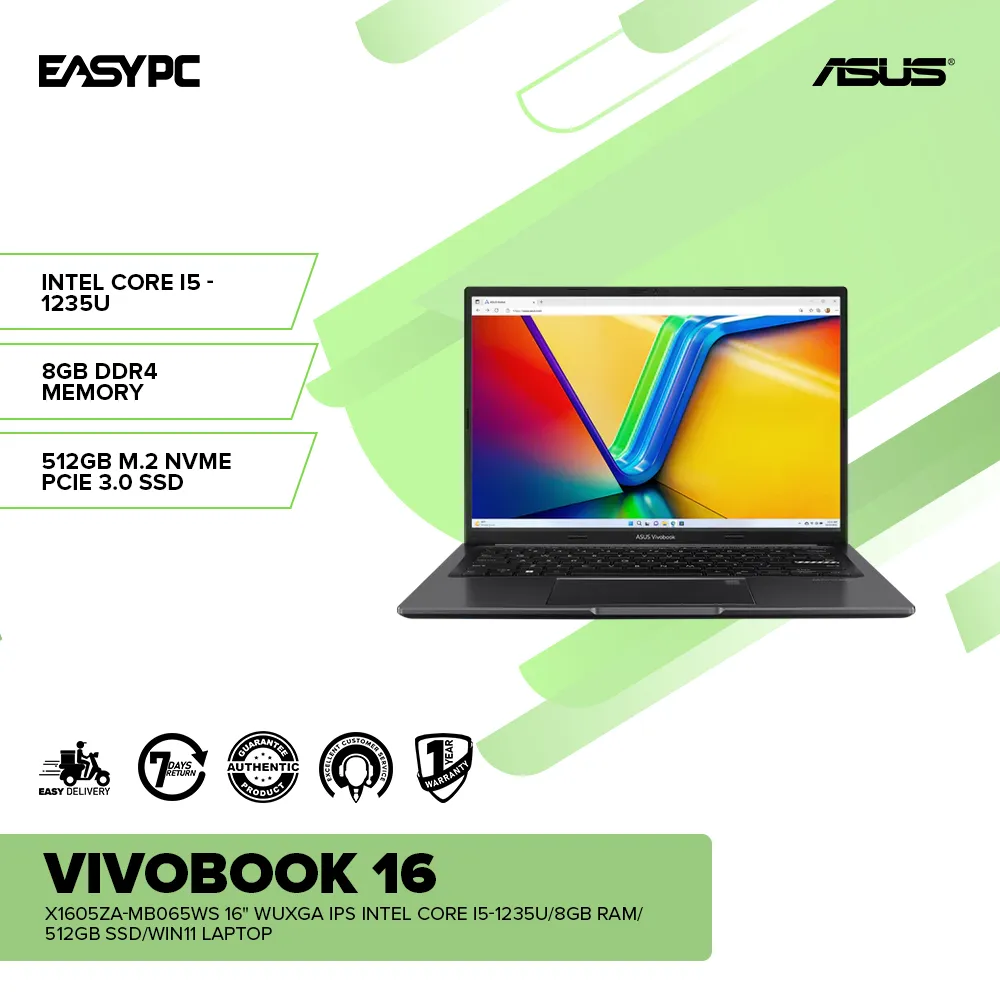 Asus Vivobook 16 X1605ZA-MB065WS 16" WUXGA IPS Intel Core i5-1235U/8GB RAM/512GB SSD/Win11 Laptop