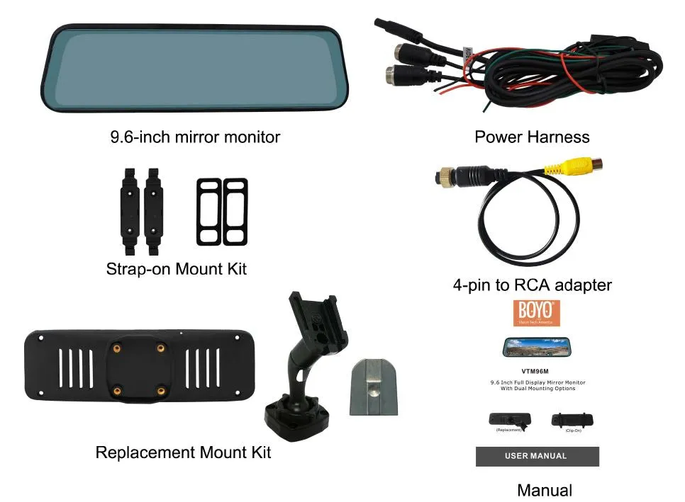 BOYO VTM96M - 9.6”  Full Screen Display Mirror Monitor