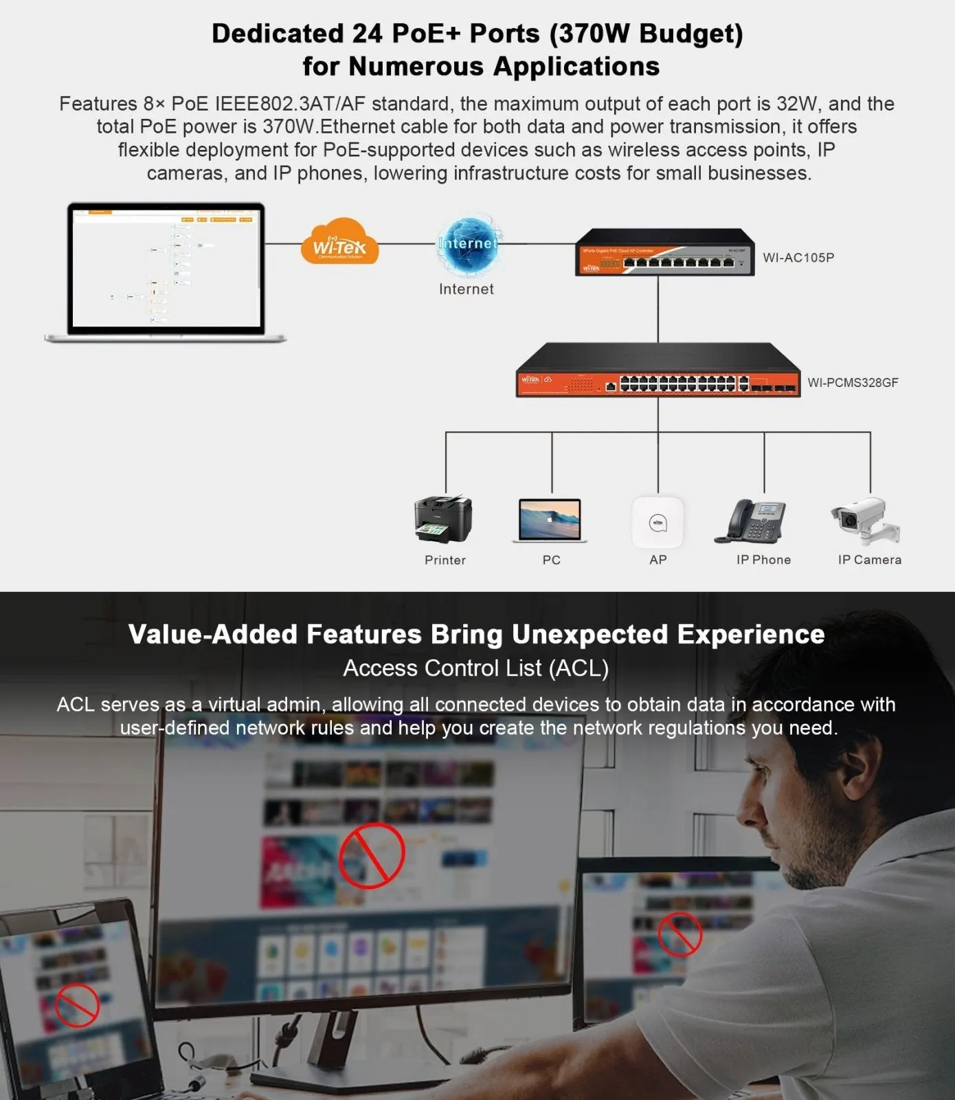 Cloud Network Switch, PoE, 24 Port, 370W