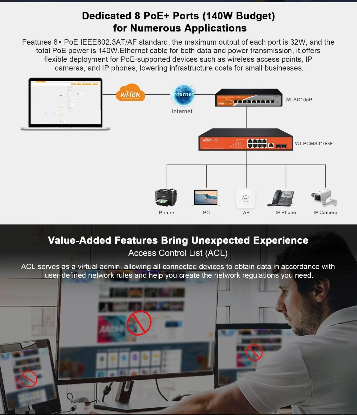 Cloud Network Switch, PoE, 8 Port, 140W