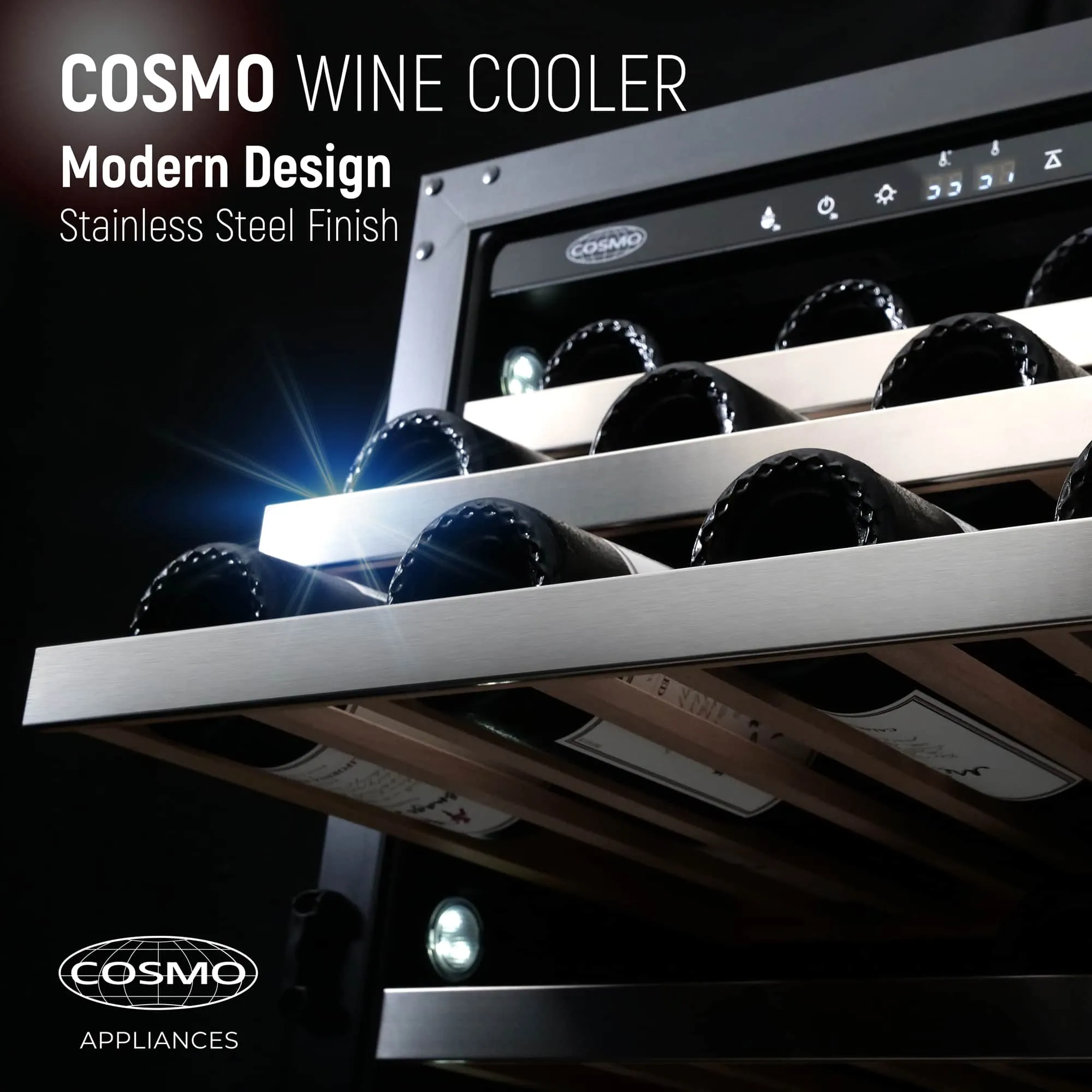 Cosmo 24-Inch 48 Bottles Capacity Wine Cooler in Stainless Steel (COS-24BIWCS)