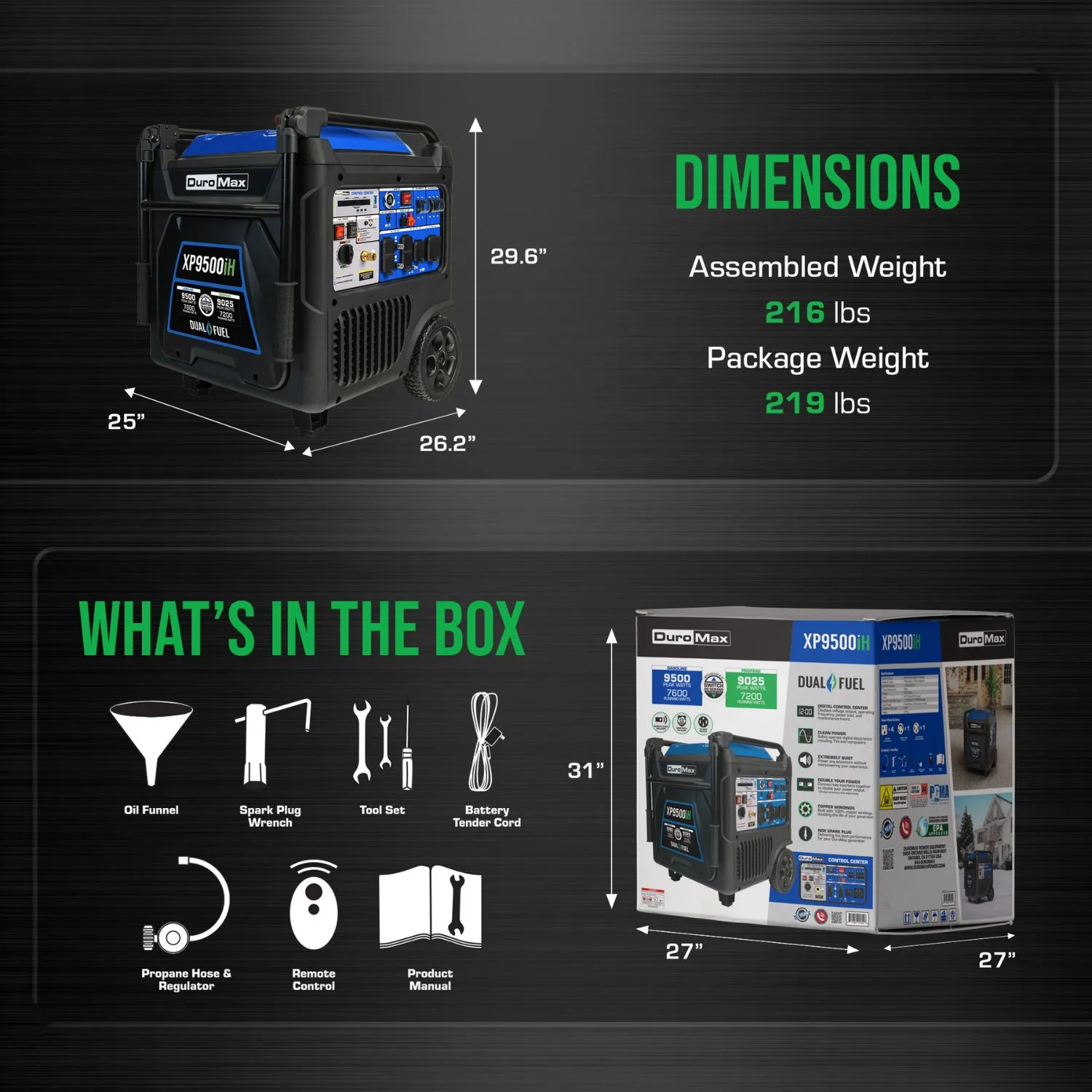 DuroMax XP9500iH Portable Dual Fuel Inverter Generator w/ CO Alert | 9500 Watts