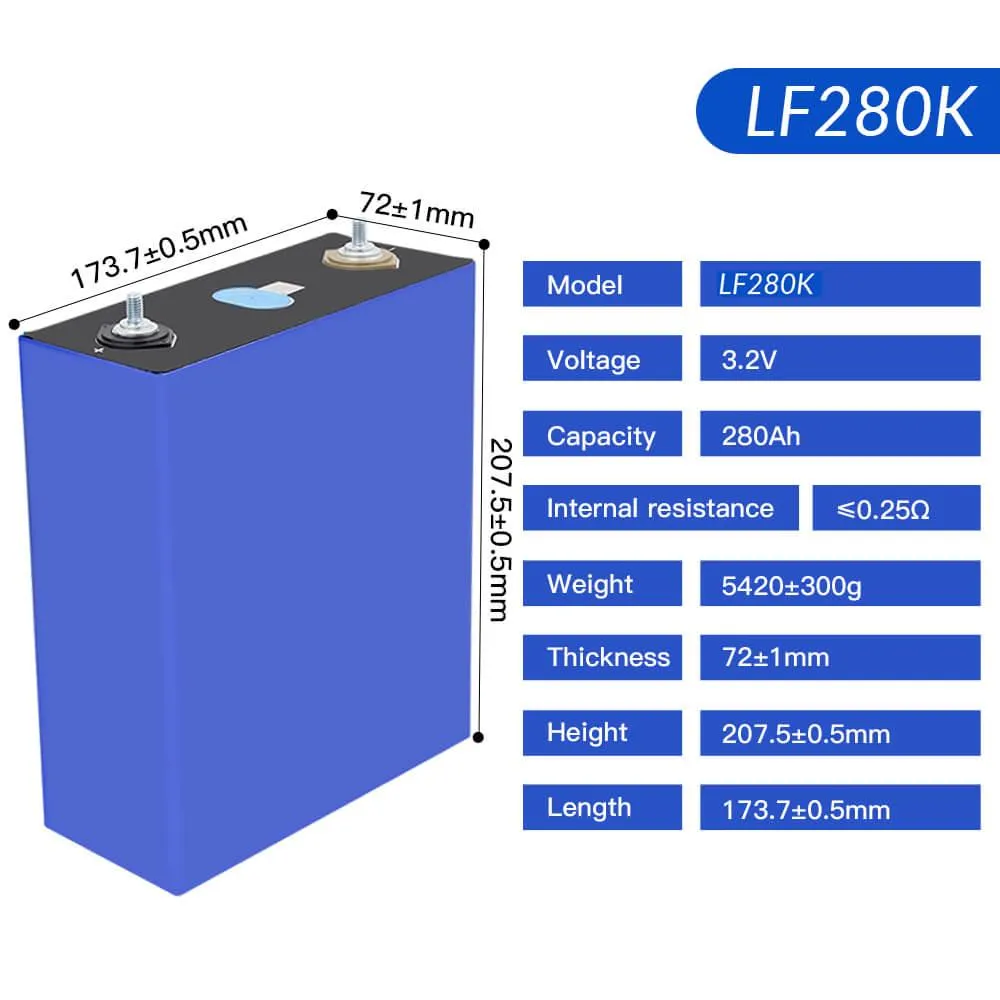 EVE LF280K 280Ah 3.2V Grade A Rechargeable LiFePO4 Prismatic Battery Cell (4PCS)