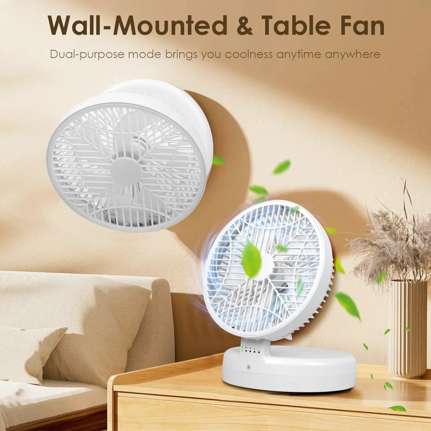 Foldable Desk Fan with 4 Wind Speeds Type-C Rechargeable Wall-Mounted