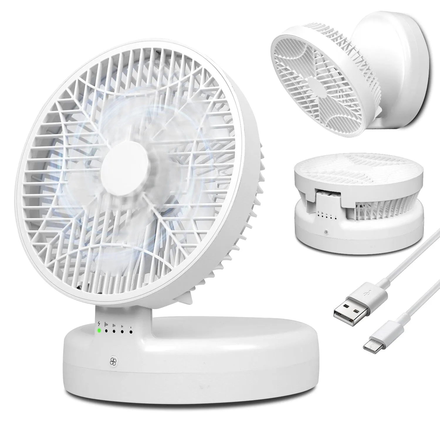 Foldable Desk Fan with 4 Wind Speeds Type-C Rechargeable Wall-Mounted