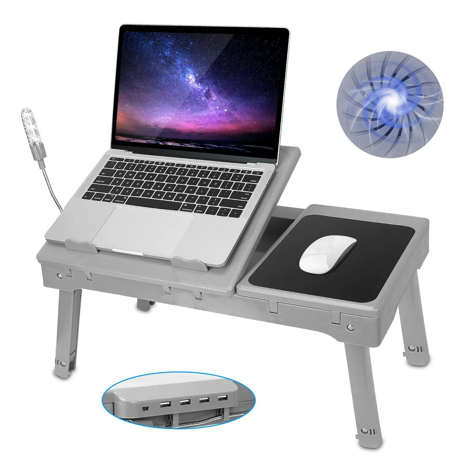 Foldable Laptop Table Bed Notebook Desk with Cooling Fan Mouse Board