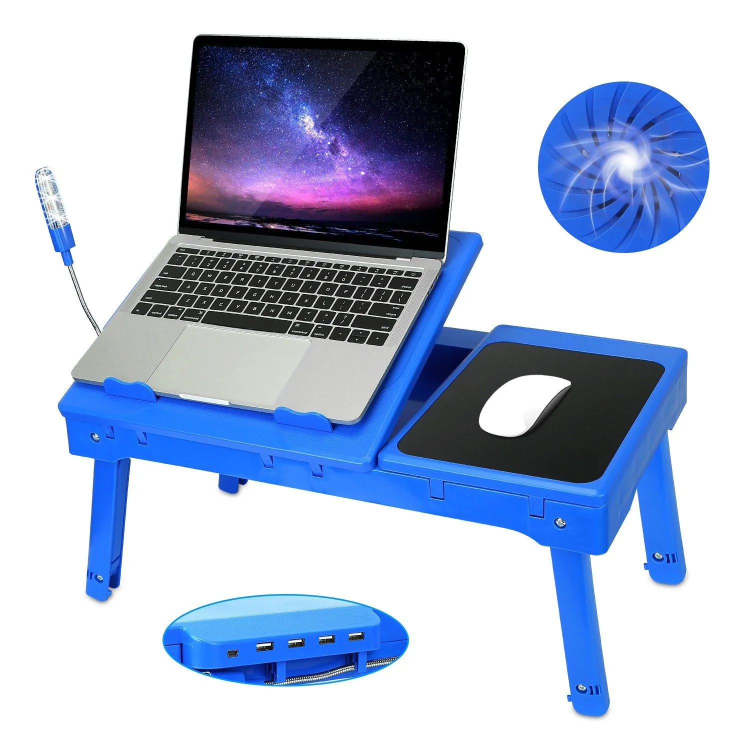 Foldable Laptop Table Bed Notebook Desk with Cooling Fan Mouse Board