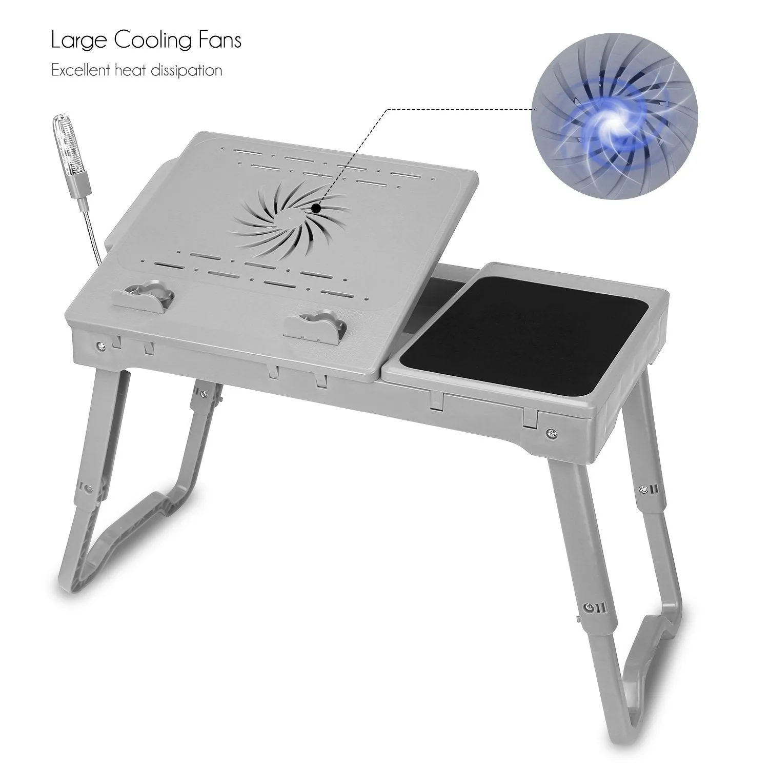 Foldable Laptop Table Bed Notebook Desk with Cooling Fan Mouse Board