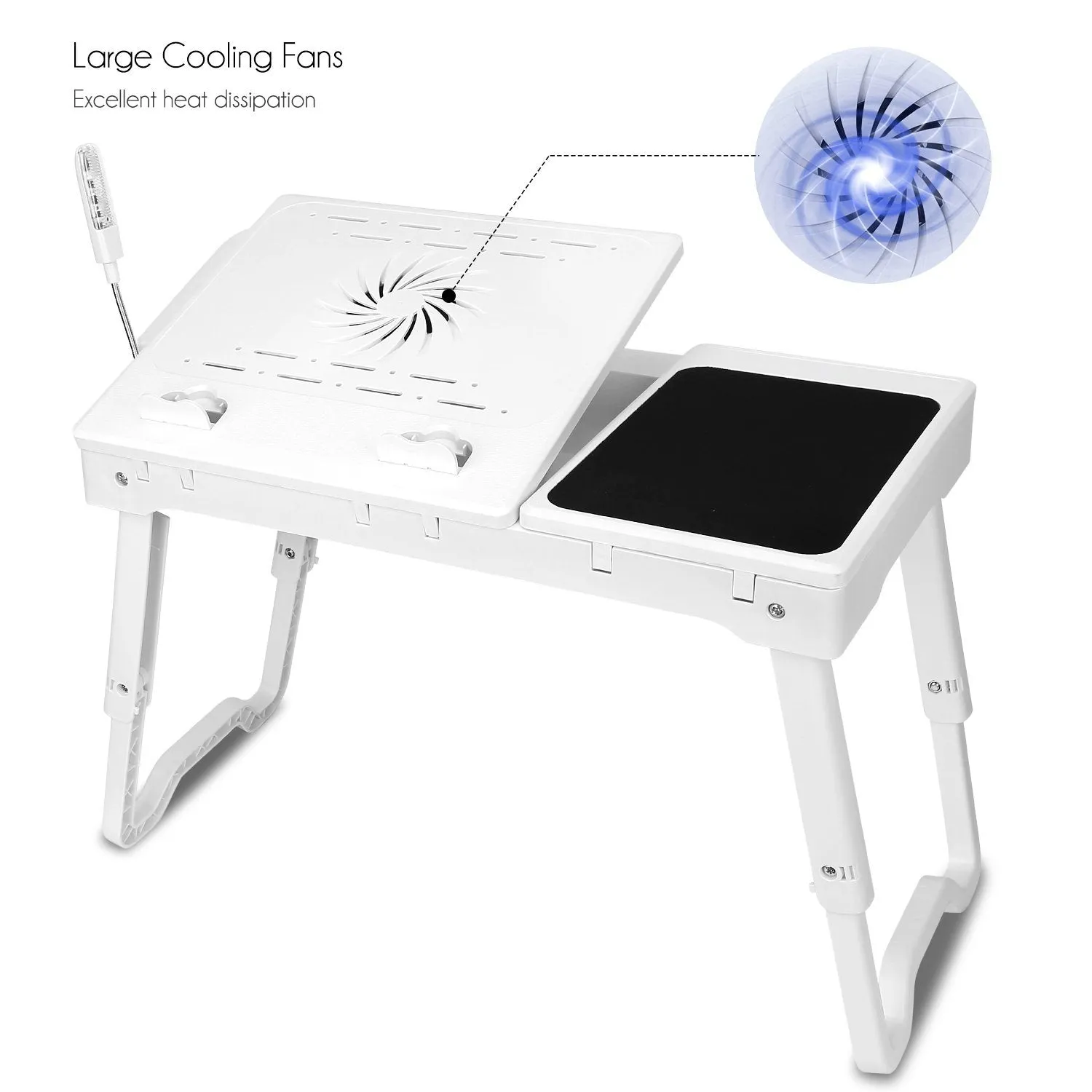 Foldable Laptop Table Bed Notebook Desk with Cooling Fan Mouse Board