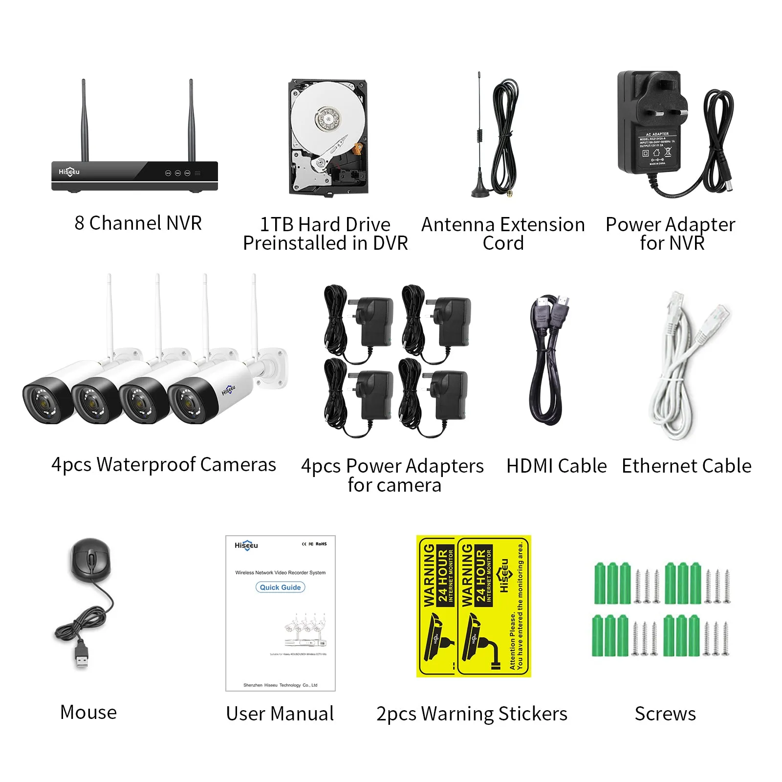 Hiseeu 5MP Wireless WiFi Security Camera System 16CH NVR With 1TB HDD【WK-4HB315-AT】