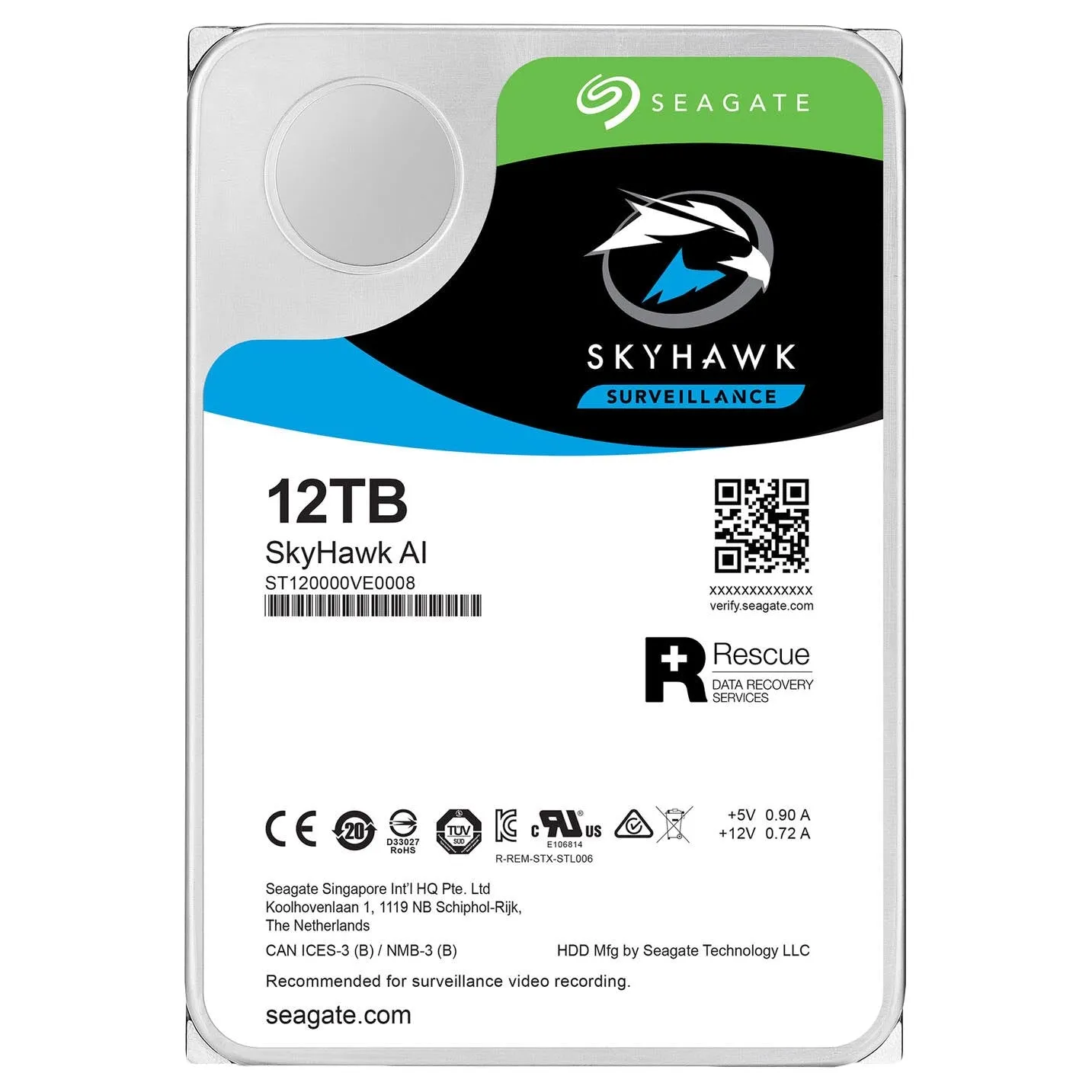 Internal hard drive Seagate SkyHawk Surveillance, ST12000VE001, 12 TB