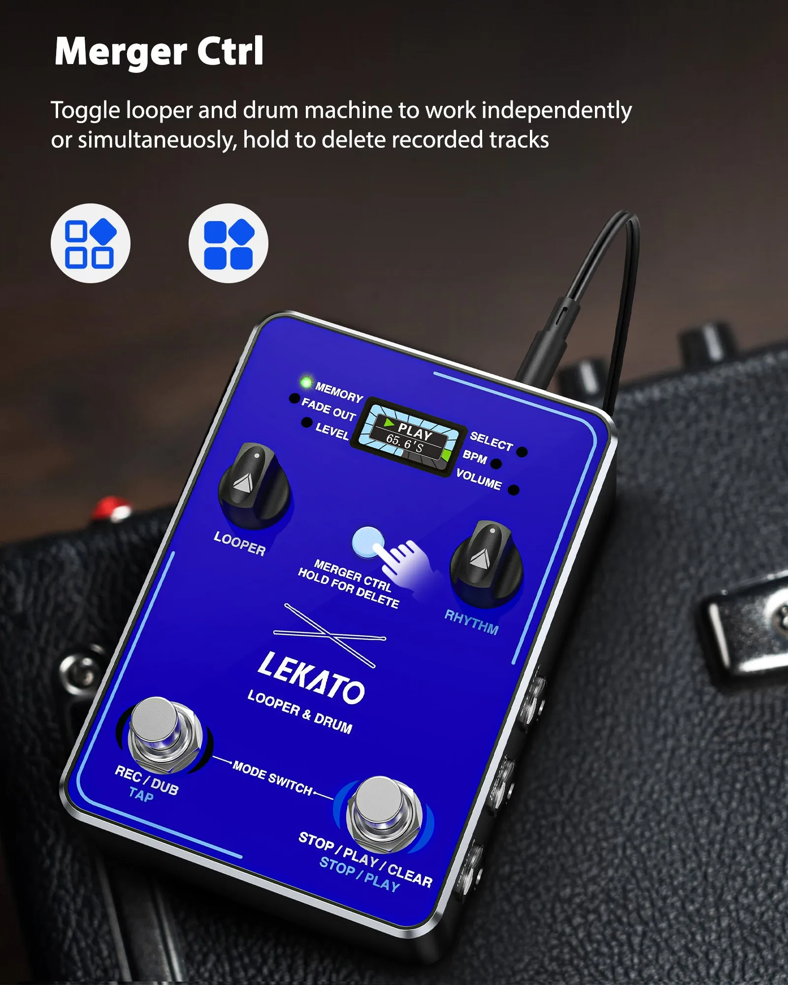 LEKATO Drum 2 IN 1 Looper Guitar Effects Loop Pedal(Only US&AU)