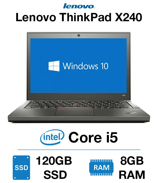 Lenovo ThinkPad X240 12.5'' HD (720p) Ultrabook |  Intel® Core™i5-4300U (4th Gen) , 8GB RAM, 128GB SSD, Intel HD Graphics 4400, Windows 10 Pro, Grade A | 1 Year Warranty