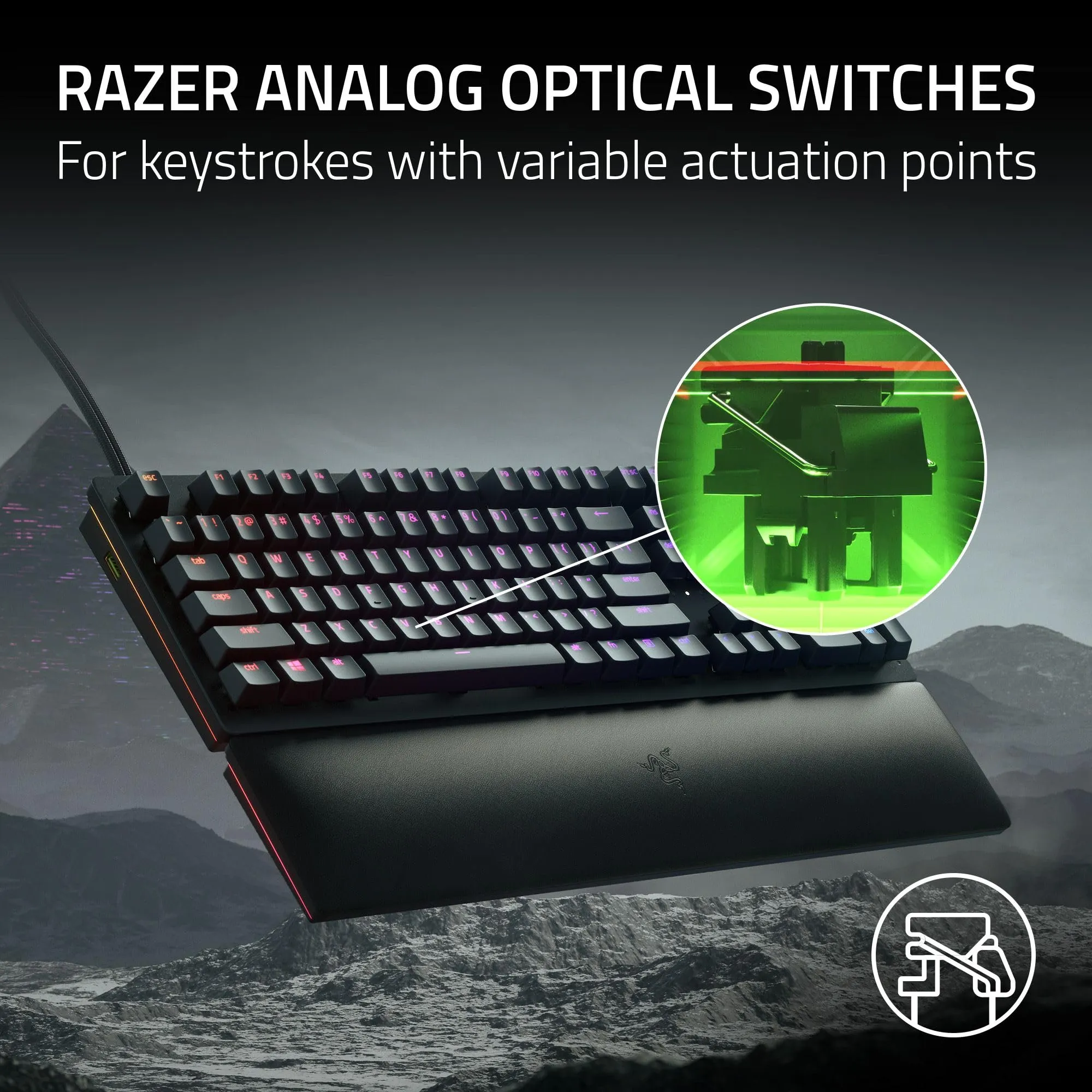 Razer Huntsman V2 Optical Gaming Keyboard: Fastest Linear Optical Switches Gen-2 w/ Sound Dampeners & 8000Hz Polling Rate - Doubleshot PBT Keycaps - Dedicated Media Keys & Dial - Ergonomic Wrist Rest