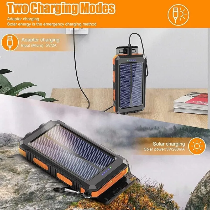 SMAXPro™ Portable Solar Power Bank: HIGH 20,000mAH, 2 USB Ports, Compass, Cell Phone Charger