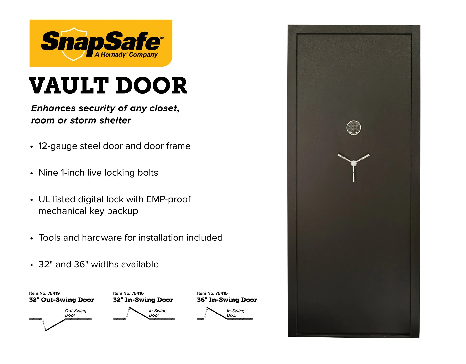 SnapSafe 75416 Vault Room Door 32" - Inswing