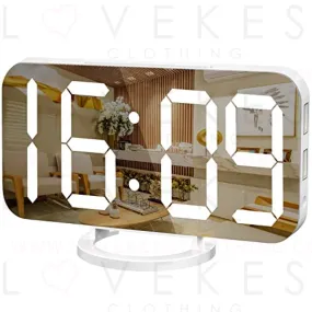 WulaWindy Digital Alarm Clock, Large Mirrored LED Display, with USB Charger, Snooze Function Dim Mode Wall Hanging Beside Desk Clock for Bedroom (White)